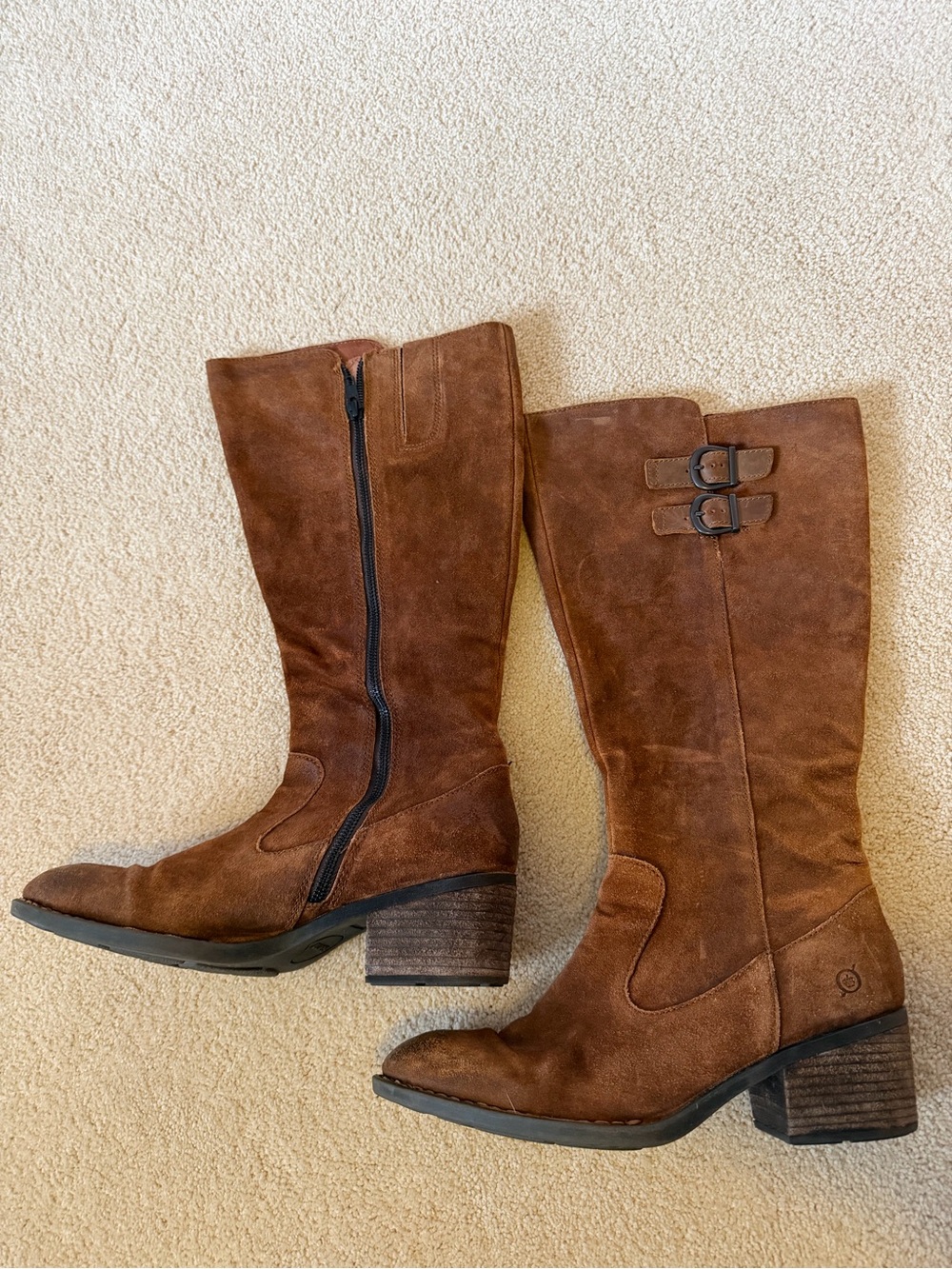 Brown Suede Riding Boots with Buckle Detail